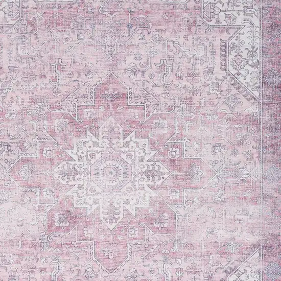 Pink Floral Power Loom Worn Faded Non Skid Area Rug Photo 8