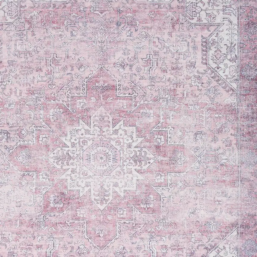 Pink Floral Power Loom Worn Faded Non Skid Area Rug Photo 8
