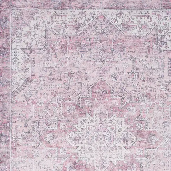 Pink Floral Power Loom Worn Faded Non Skid Area Rug Photo 8