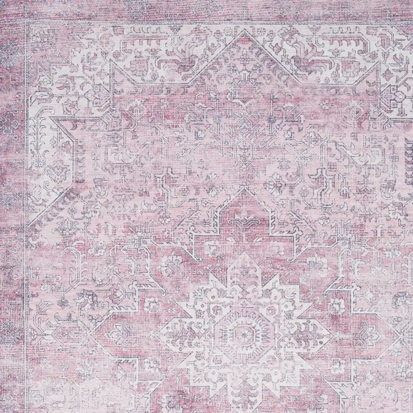 Pink Floral Power Loom Worn Faded Non Skid Area Rug Photo 8