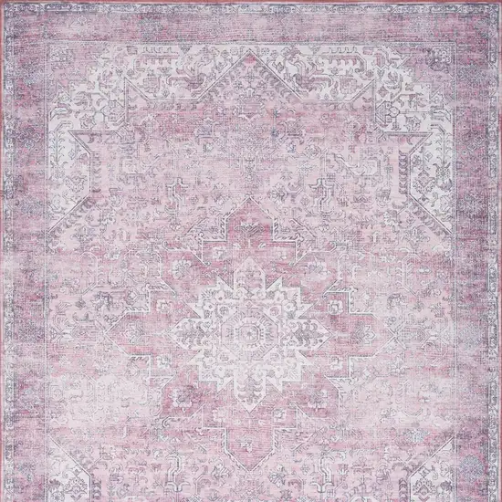 Pink Floral Power Loom Worn Faded Non Skid Area Rug Photo 9
