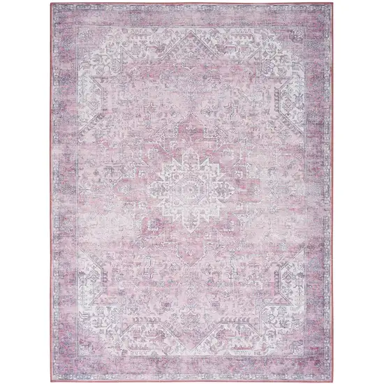 Pink Floral Power Loom Worn Faded Non Skid Area Rug Photo 7