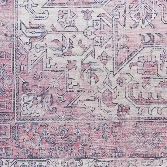 Pink Floral Power Loom Worn Faded Non Skid Area Rug Photo 2