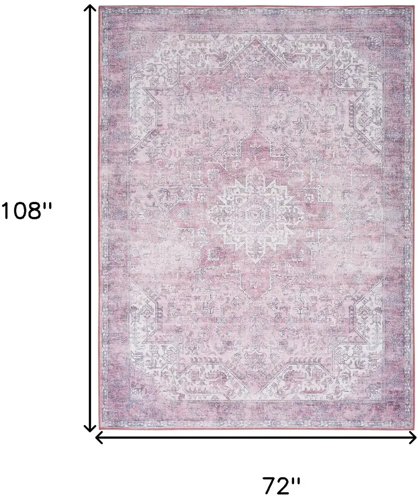 Pink Floral Power Loom Worn Faded Non Skid Area Rug Photo 3