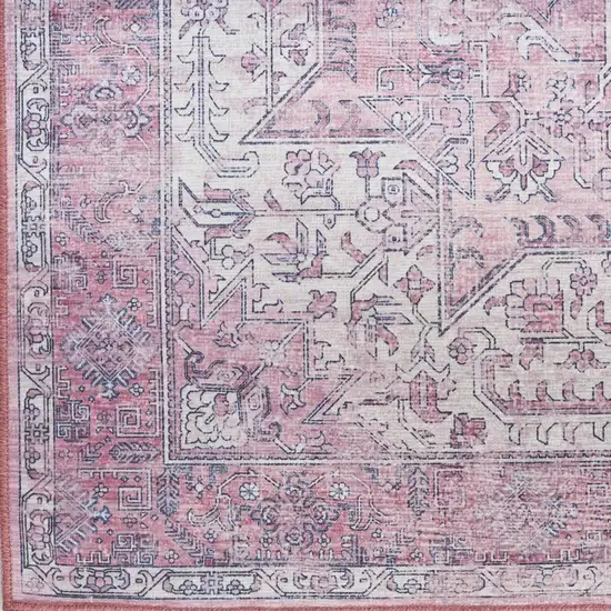 Pink Floral Power Loom Worn Faded Non Skid Area Rug Photo 3