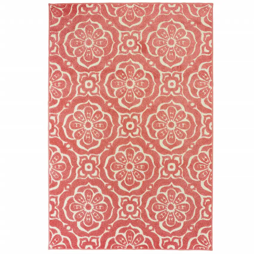 Pink Floral Stain Resistant Indoor Outdoor Area Rug Photo 1