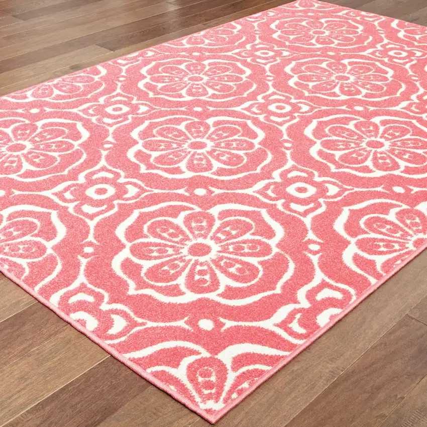 Pink Floral Stain Resistant Indoor Outdoor Area Rug Photo 4