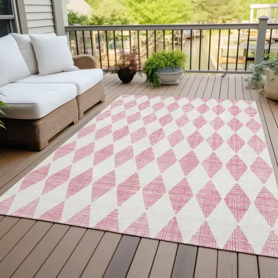 Pink And Ivory Geometric Washable Indoor Outdoor Area Rug Photo 9