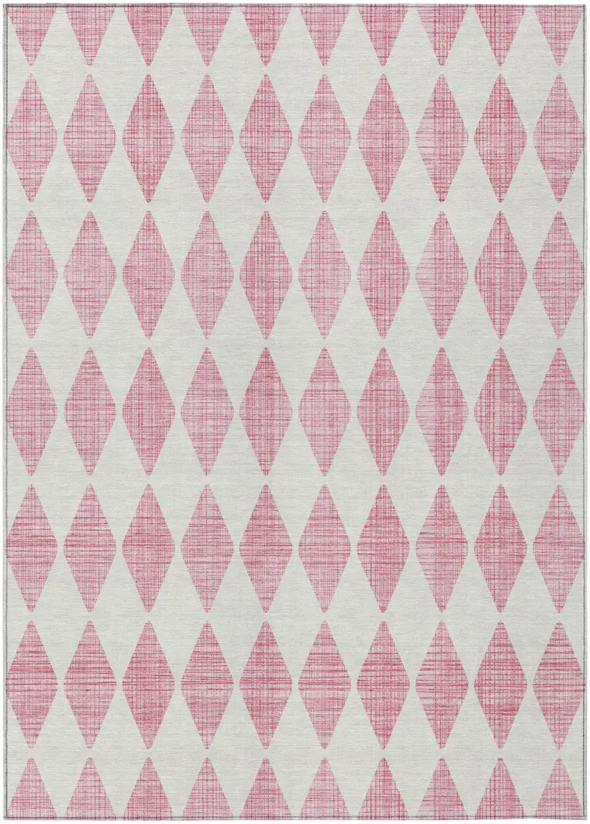 Pink And Ivory Geometric Washable Indoor Outdoor Area Rug Photo 2