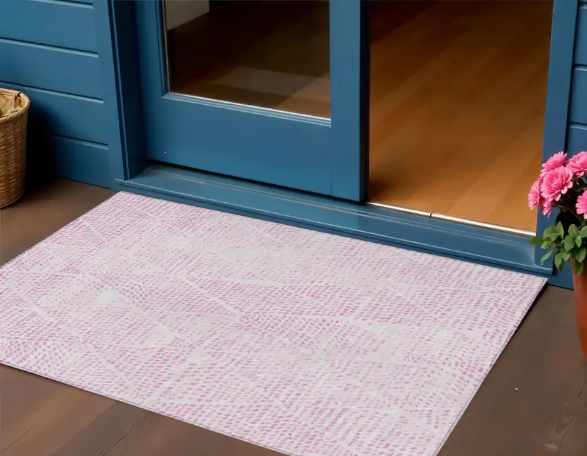 Pink Geometric Washable Non Skid Indoor Outdoor Area Rug Photo 1
