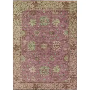 Photo of Pink Gold And Beige Floral Washable Indoor Outdoor Area Rug