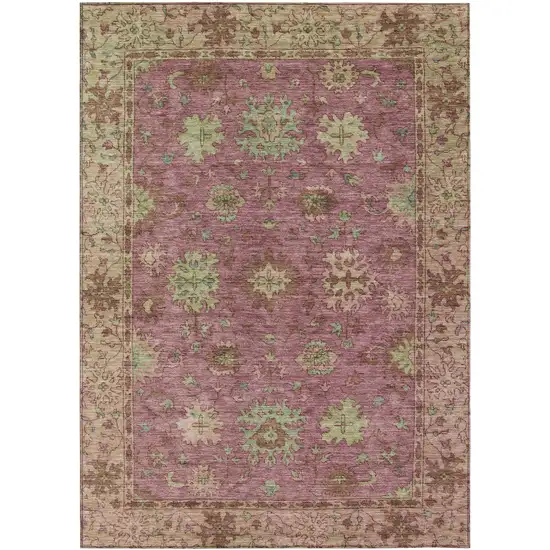 Pink Gold And Beige Floral Washable Indoor Outdoor Area Rug Photo 1