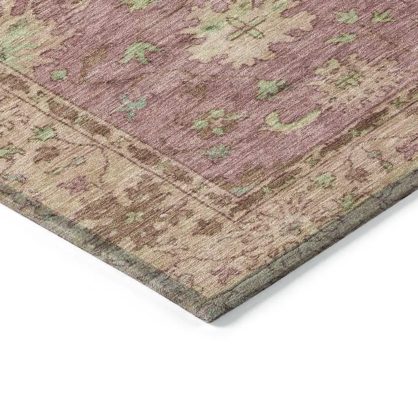Pink Gold And Beige Floral Washable Indoor Outdoor Area Rug Photo 9