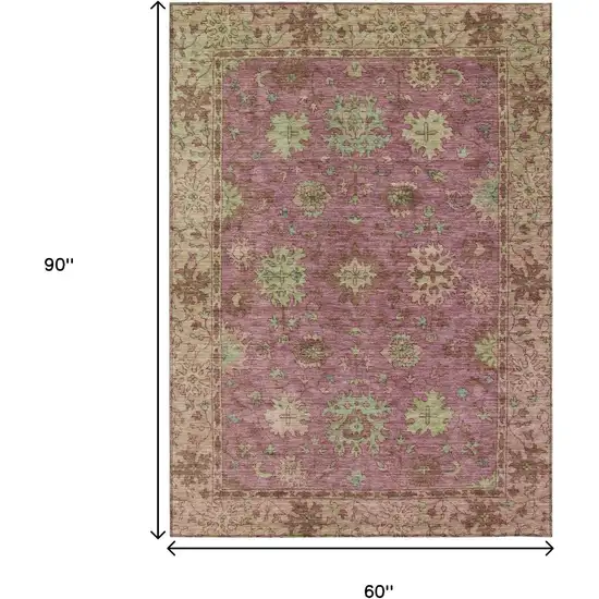 Pink Gold And Beige Floral Washable Indoor Outdoor Area Rug Photo 9