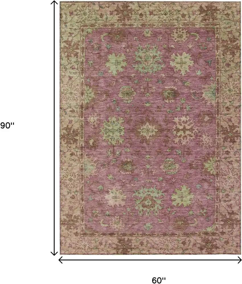 Pink Gold And Beige Floral Washable Indoor Outdoor Area Rug Photo 9