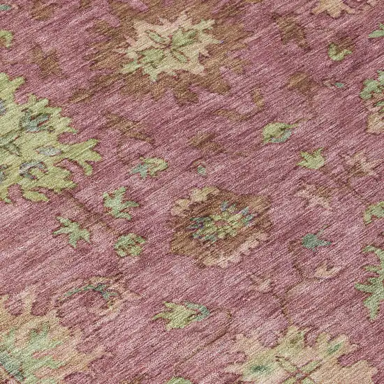 Pink Gold And Beige Floral Washable Indoor Outdoor Area Rug Photo 8