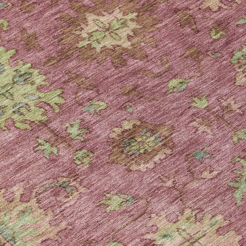 Pink Gold And Beige Floral Washable Indoor Outdoor Area Rug Photo 8