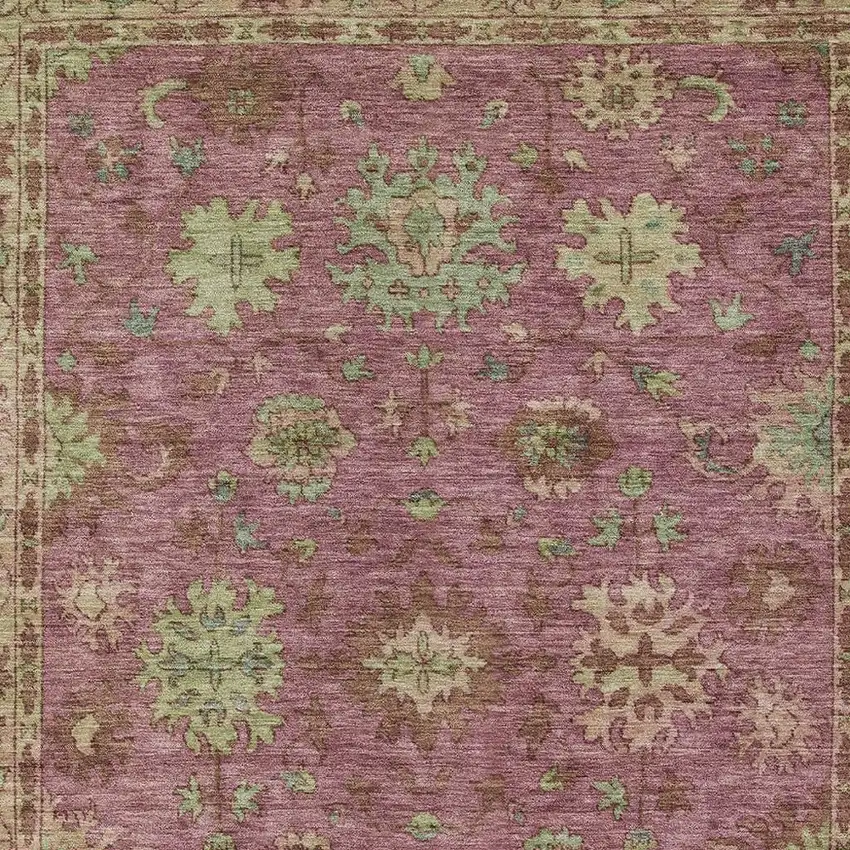 Pink Gold And Beige Floral Washable Indoor Outdoor Area Rug Photo 3