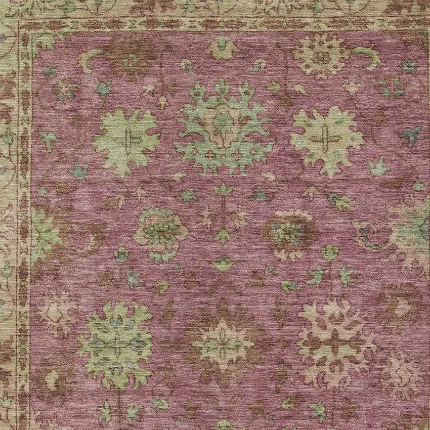 Pink Gold And Beige Floral Washable Indoor Outdoor Area Rug Photo 6