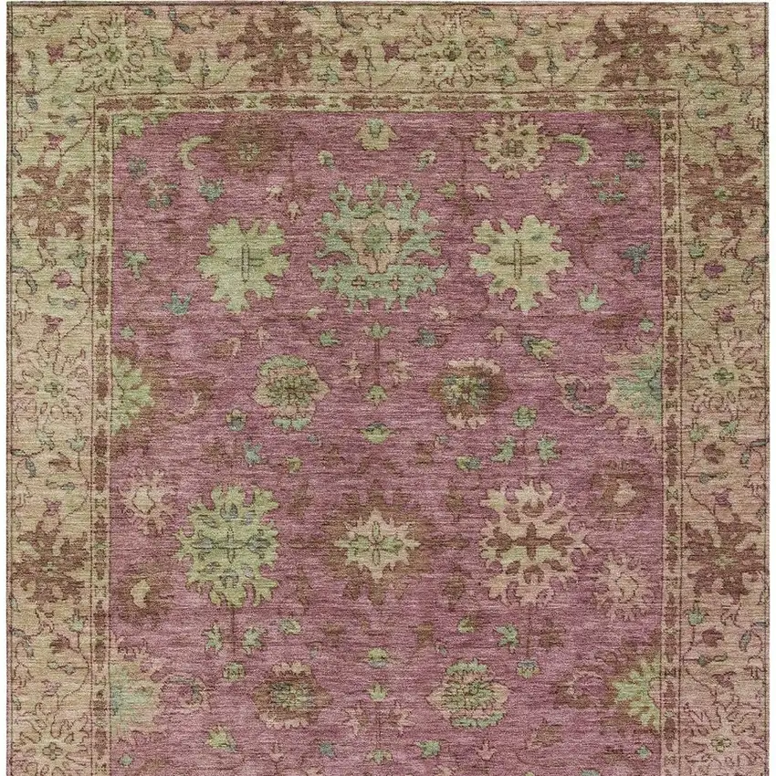 Pink Gold And Beige Floral Washable Indoor Outdoor Area Rug Photo 4