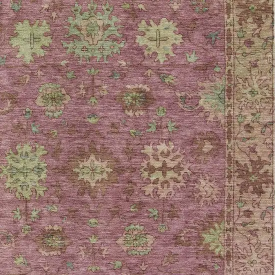 Pink Gold And Beige Floral Washable Indoor Outdoor Area Rug Photo 3