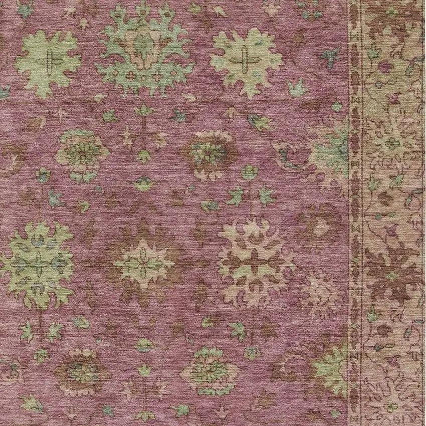Pink Gold And Beige Floral Washable Indoor Outdoor Area Rug Photo 3