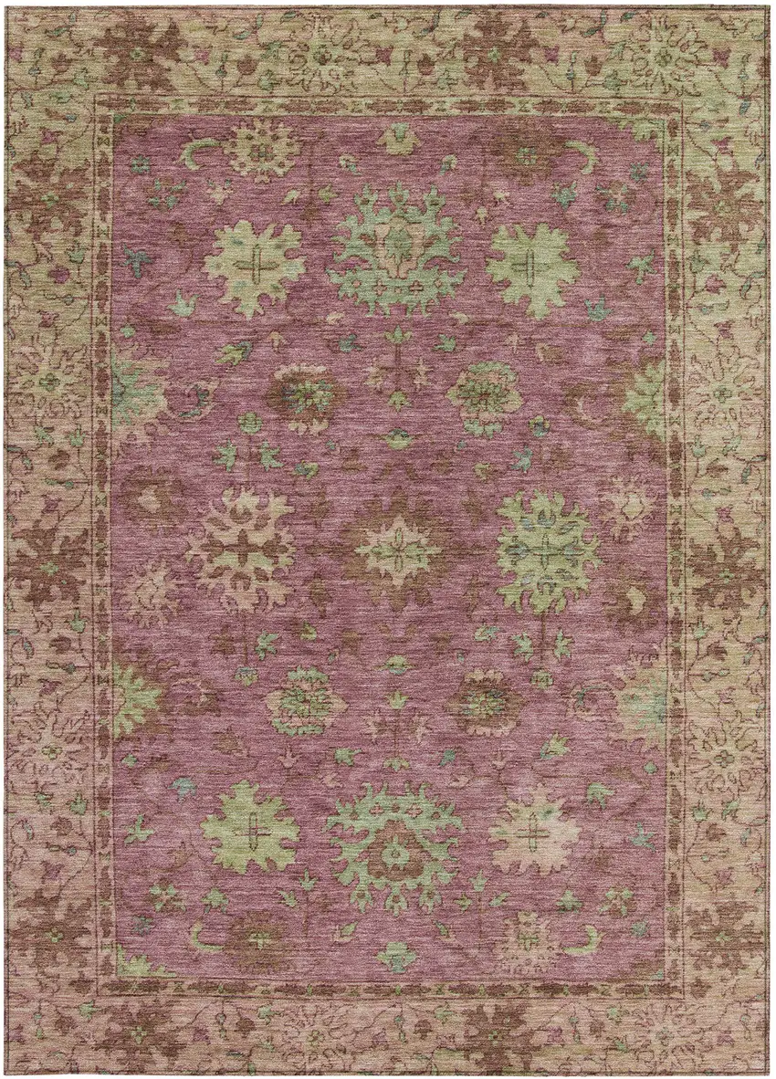Pink Gold And Beige Floral Washable Indoor Outdoor Area Rug Photo 4