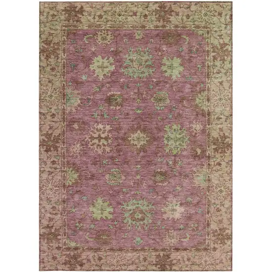 Pink Gold And Beige Floral Washable Indoor Outdoor Area Rug Photo 3