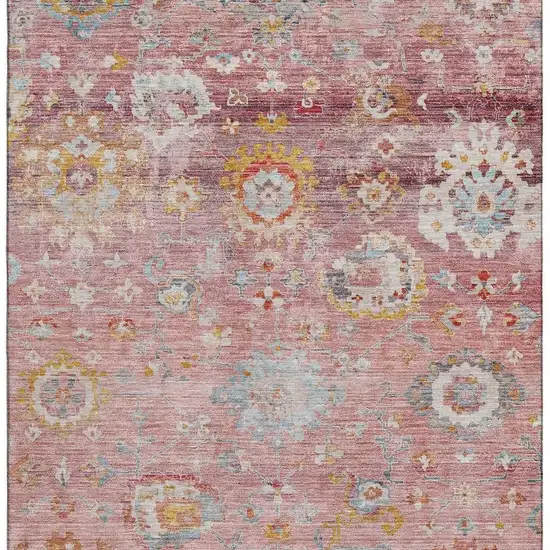 Pink Gold And Blue Floral Washable Area Rug With UV Protection Photo 3