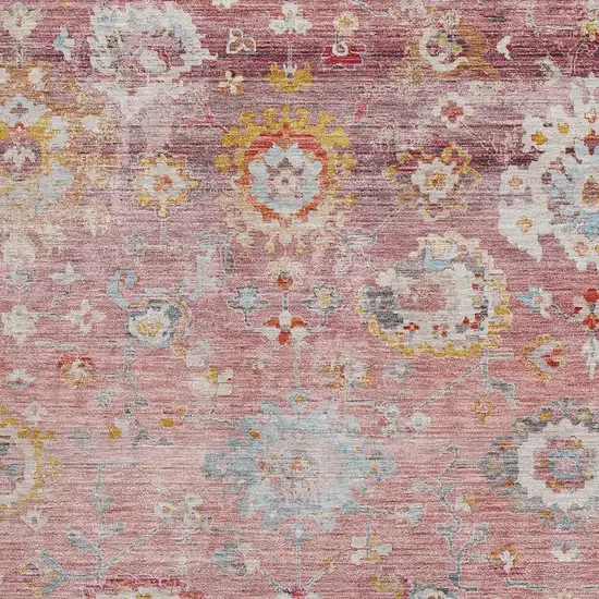Pink Gold And Blue Floral Washable Area Rug With UV Protection Photo 2