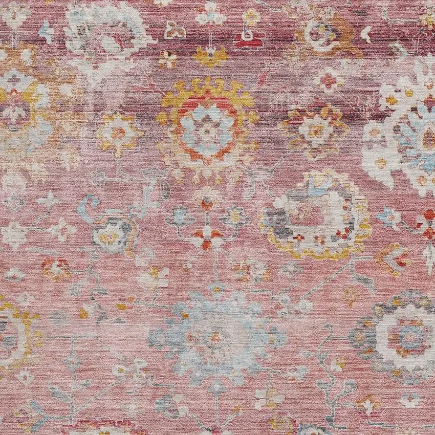 Pink Gold And Blue Floral Washable Area Rug With UV Protection Photo 2