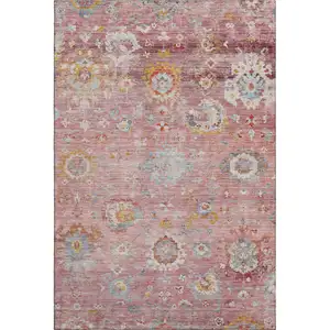 Photo of Pink Gold And Blue Floral Washable Area Rug With UV Protection