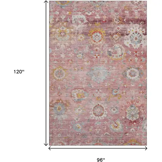 Pink Gold And Blue Floral Washable Area Rug With UV Protection Photo 6