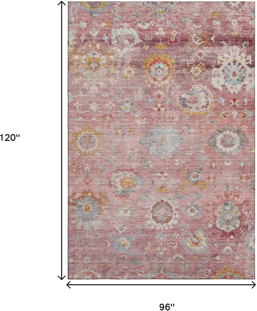 Pink Gold And Blue Floral Washable Area Rug With UV Protection Photo 6