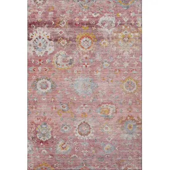Pink Gold And Blue Floral Washable Area Rug With UV Protection Photo 3