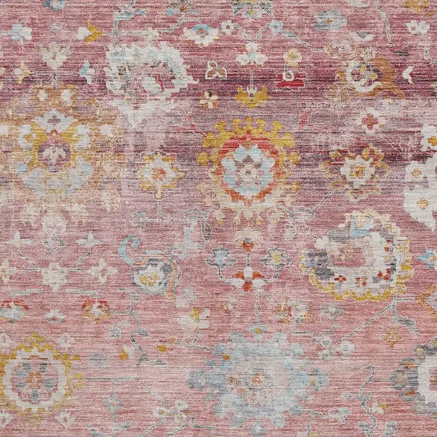 Pink Gold And Blue Floral Washable Area Rug With UV Protection Photo 2