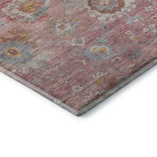 Pink Gold And Blue Floral Washable Area Rug With UV Protection Photo 7