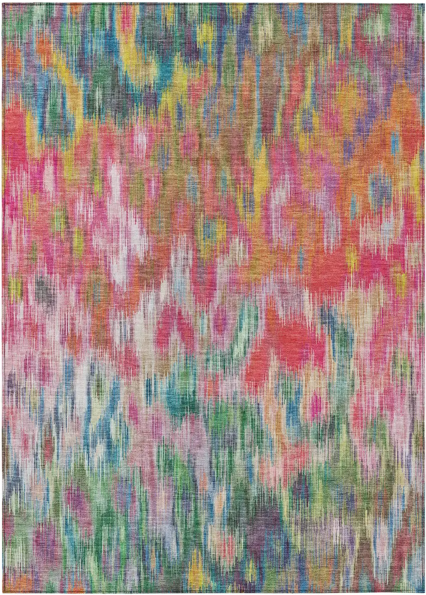 Pink Gold And Ivory Abstract Washable Indoor Outdoor Area Rug Photo 1