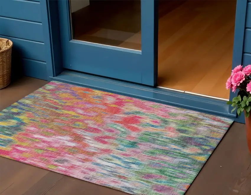 Pink Gold And Ivory Abstract Washable Indoor Outdoor Area Rug Photo 2