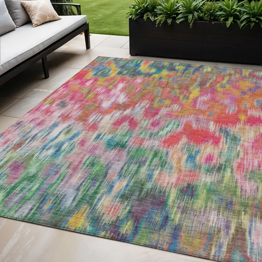 Pink Gold And Ivory Abstract Washable Indoor Outdoor Area Rug Photo 2