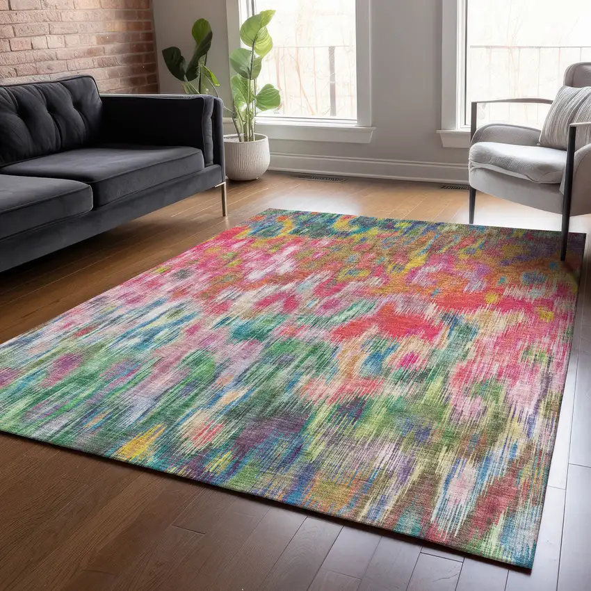 Pink Gold And Ivory Abstract Washable Indoor Outdoor Area Rug Photo 7