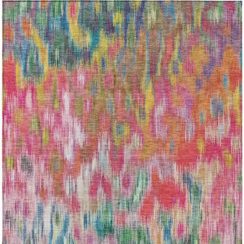 Pink Gold And Ivory Abstract Washable Indoor Outdoor Area Rug Photo 6