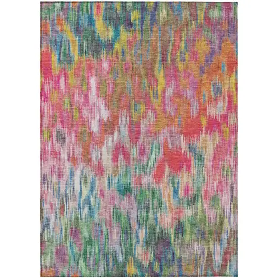 Pink Gold And Ivory Abstract Washable Indoor Outdoor Area Rug Photo 1