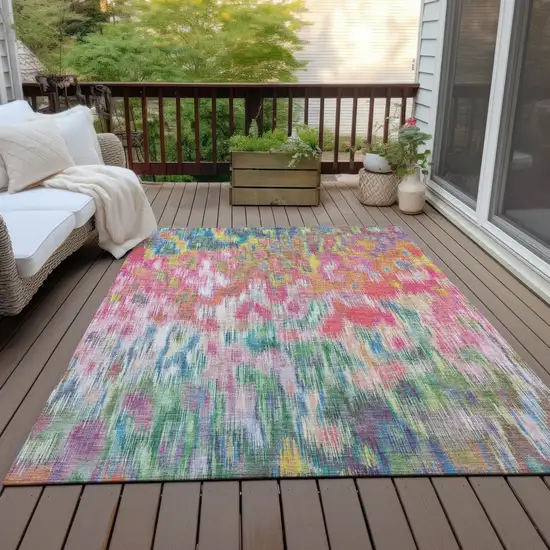 Pink Gold And Ivory Abstract Washable Indoor Outdoor Area Rug Photo 6