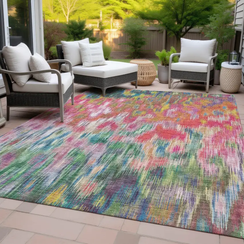 Pink Gold And Ivory Abstract Washable Indoor Outdoor Area Rug Photo 8
