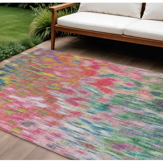 Pink Gold And Ivory Abstract Washable Indoor Outdoor Area Rug Photo 2