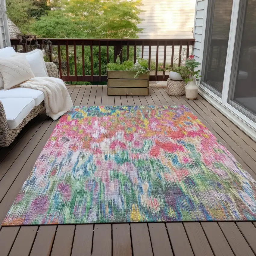 Pink Gold And Ivory Abstract Washable Indoor Outdoor Area Rug Photo 8