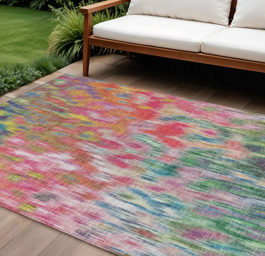 Pink Gold And Ivory Abstract Washable Indoor Outdoor Area Rug Photo 2