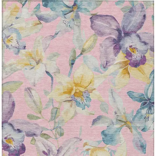 Pink Gold And Lavender Floral Washable Indoor Outdoor Area Rug Photo 4