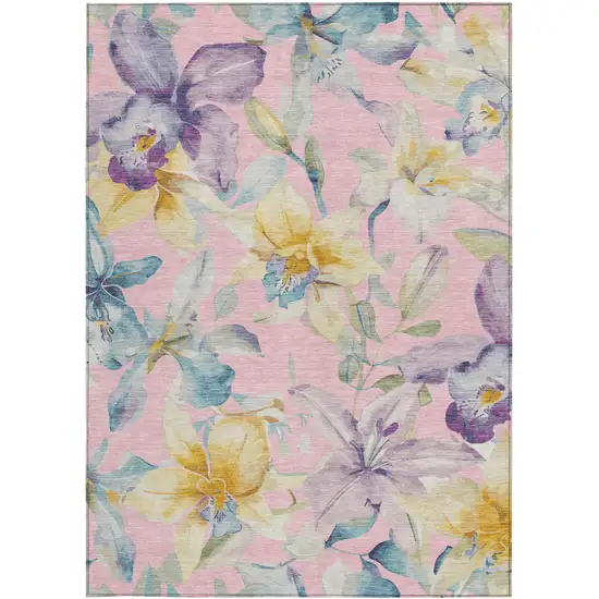 Pink Gold And Lavender Floral Washable Indoor Outdoor Area Rug Photo 5
